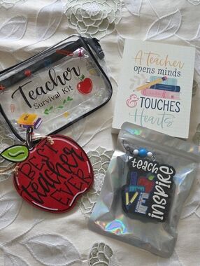 Bundle - Teacher Survival Kit & Inspiring Teacher Gift Set in Red, Black, Clear